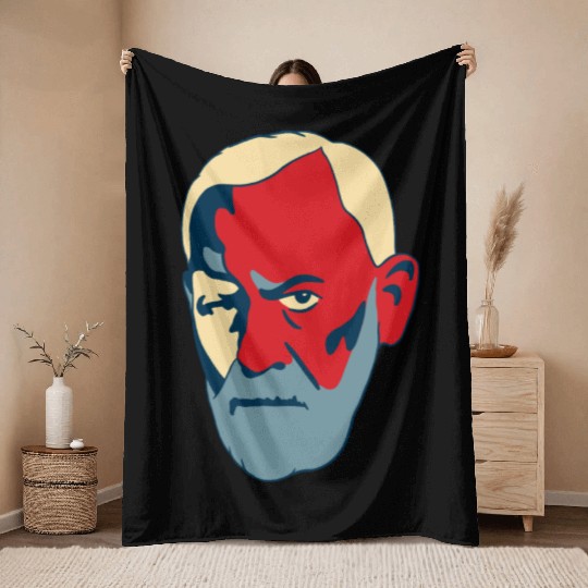 Sigmund Freud Portrait - Red and Blue Throw Blankets
