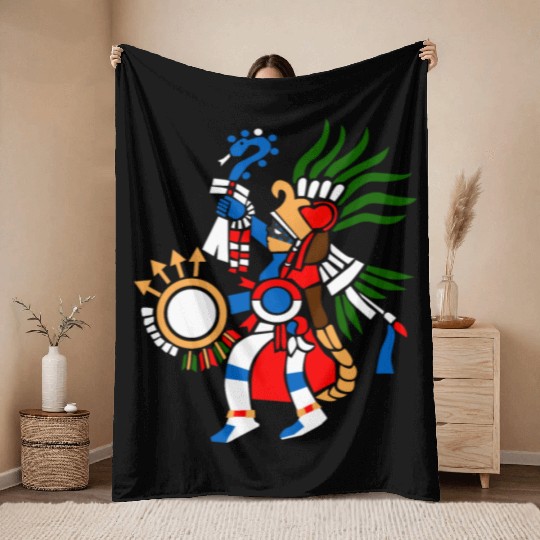 Aztec Symbol Aztec God of War Huitzilopochtli Throw Blankets