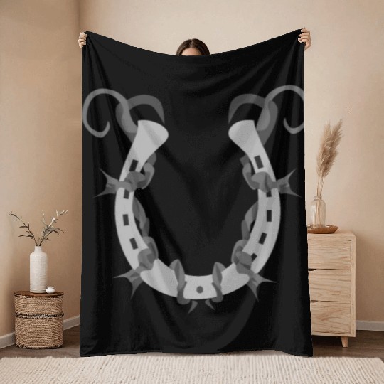 Horseshoe Wrapped in Barbed Wire Throw Blankets