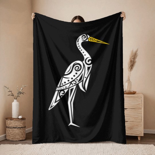 Maori Kotuku White Heron Polynesian T Tattoo Throw Blankets