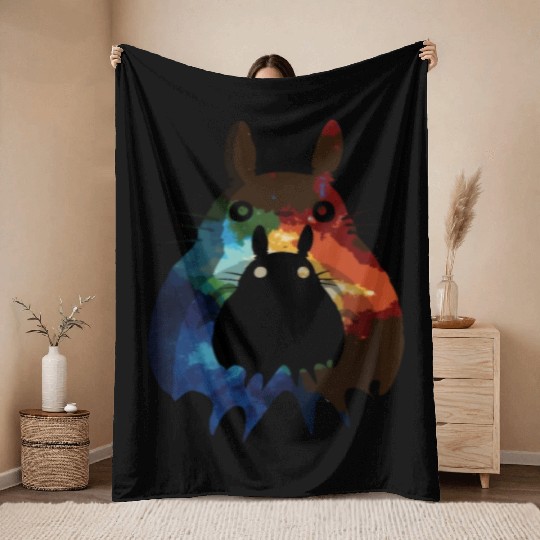 Totoro Watercolor Silhouette Fantasy Fictional Throw Blankets