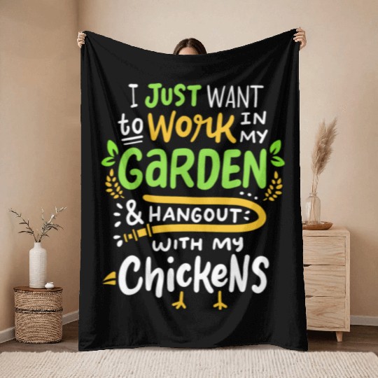 Garden Chicken Gardener Farmer Gardening Farming Throw Blankets