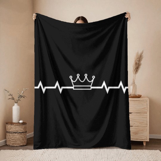 Heartbeat crown king queen royal kingdom crowned Throw Blankets