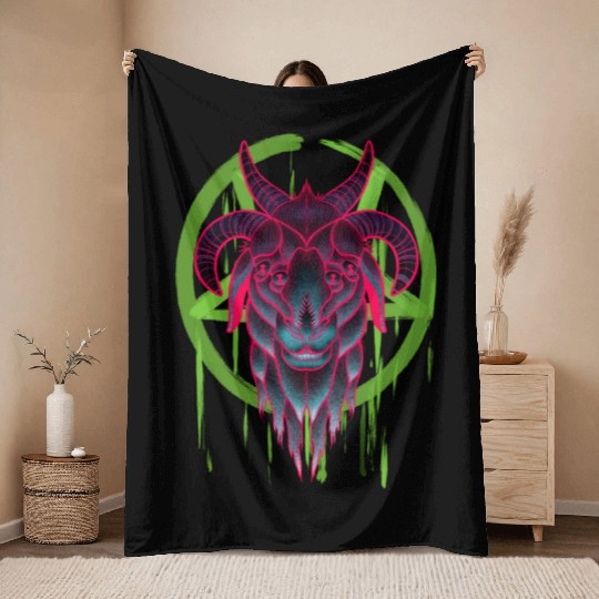 Neon Baphomet Throw Blankets