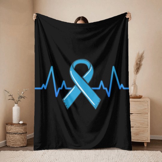 Prostate Cancer Fighter Heartbeat Throw Blankets Blue Ribbon