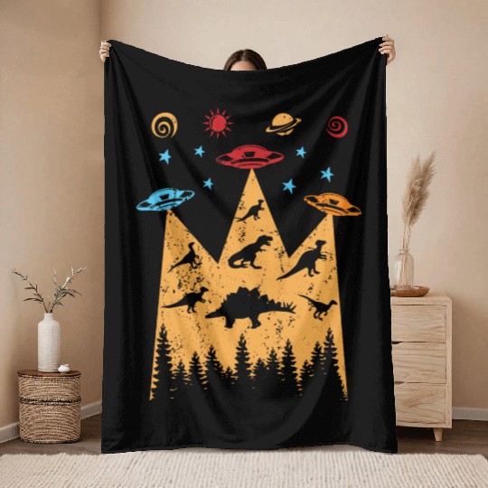 Funny UFO Spaceship, Alien, Flying Saucer Science Throw Blankets