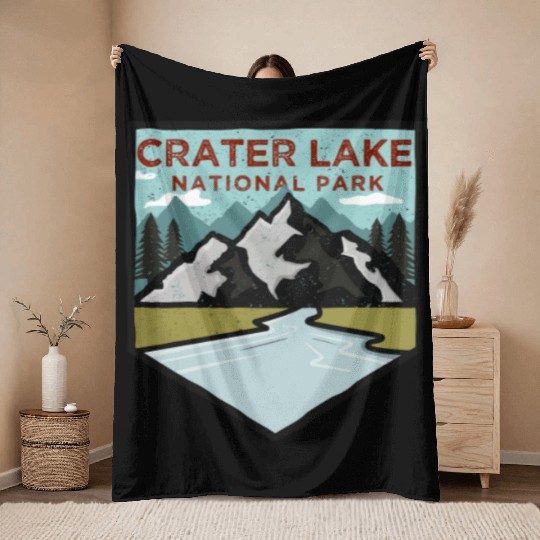 Retro Vintage Crater Lake National Park Gift Throw Blankets