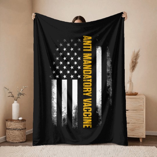 Anti Mandatory Vaccine US Flag Against Throw Blankets