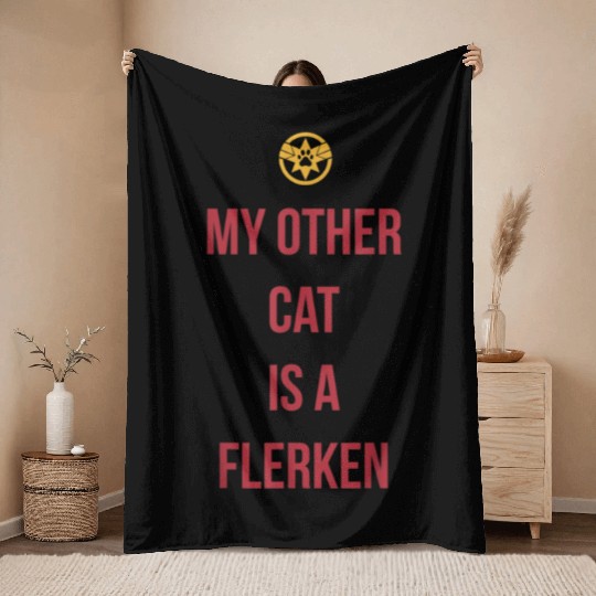Captain Marvel My Other Cat Is A Flerken Bold Logo Throw Blankets