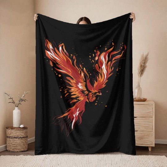 Legend Phoenix with flames Throw Blankets