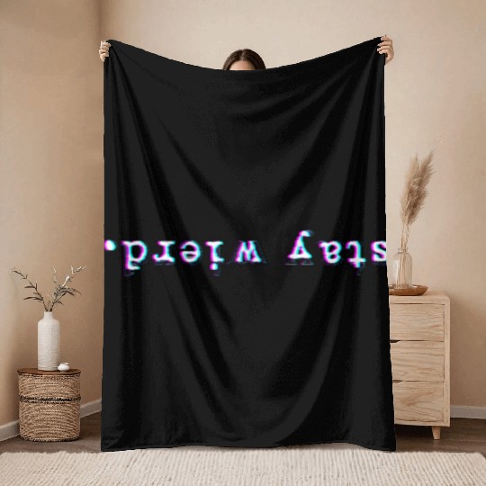 Stay Weird - Upside Down Vaporwave Glitch Art Gift Throw Blankets