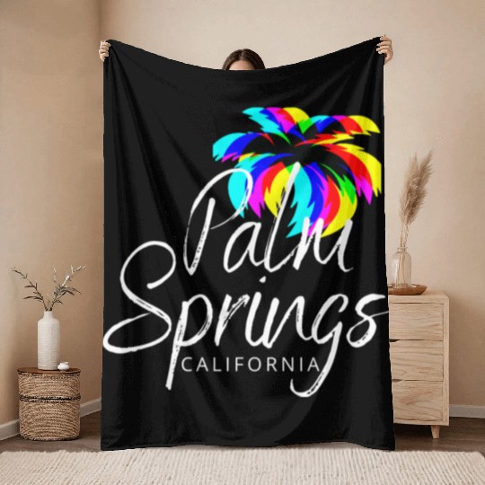 Palm Springs Neon Tree (White) Throw Blankets