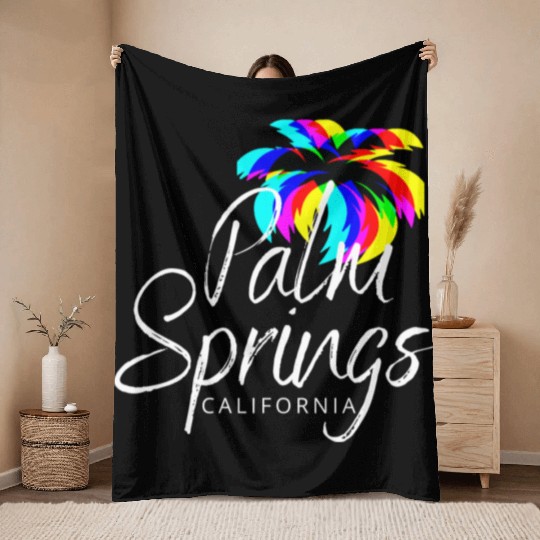 Palm Springs Neon Tree (White) Throw Blankets