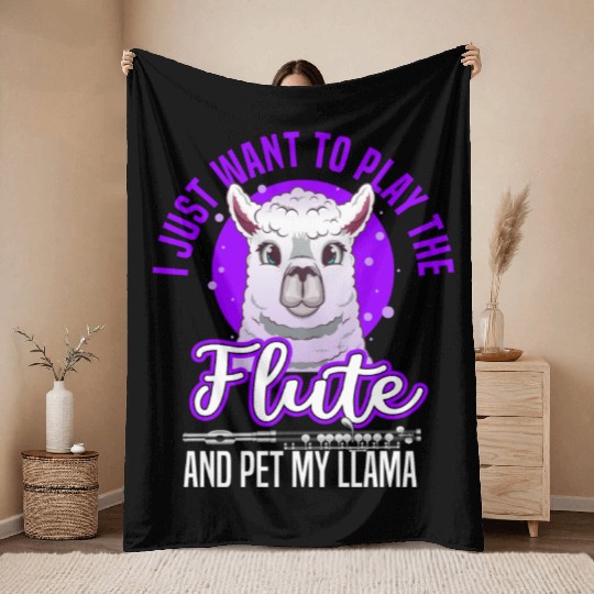 flute llama Throw Blankets