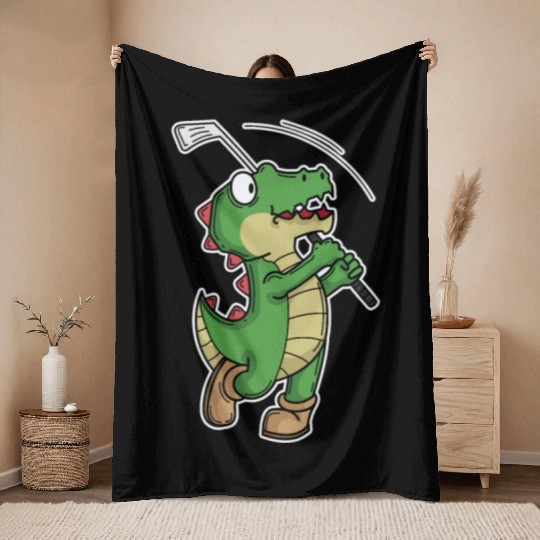 Tyrannosaurus-Rex Crocodile plays Golf Throw Blankets