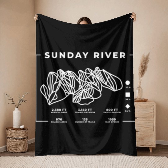 Sunday River Ski Trail Snowboard Skiing Maine Skie Throw Blankets