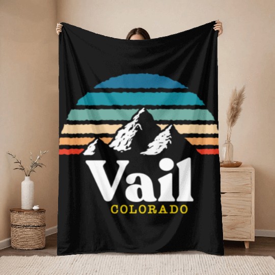 Vail Colorado Usa Ski Resort 1980S Retro Gift Throw Blankets