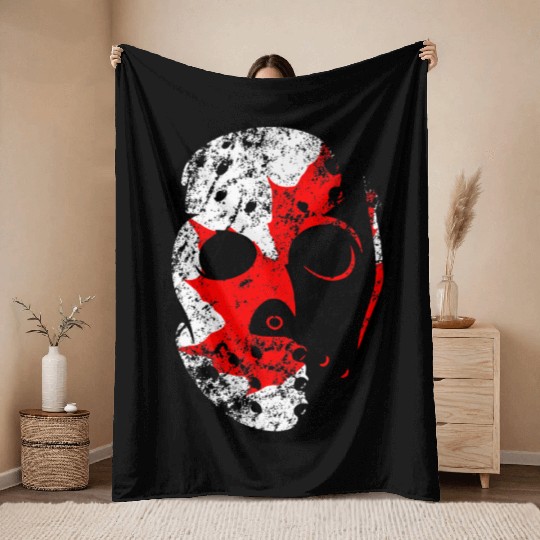 Old School Goalie Mask-Canada Throw Blankets