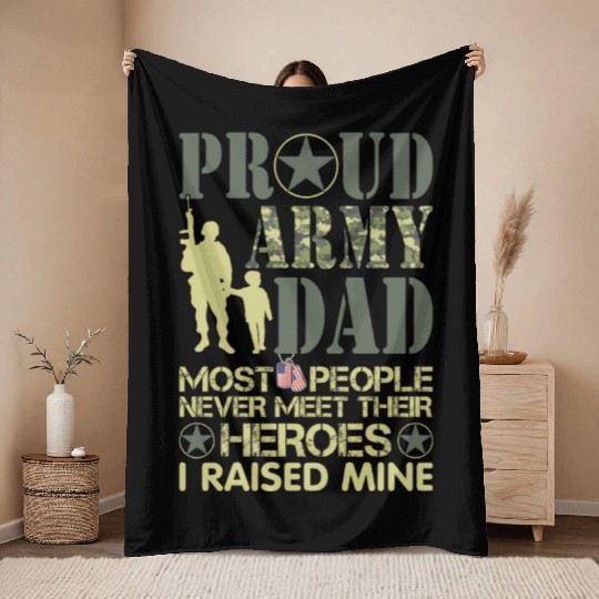 Proud Army National Guard Dad American Flag Throw Blankets