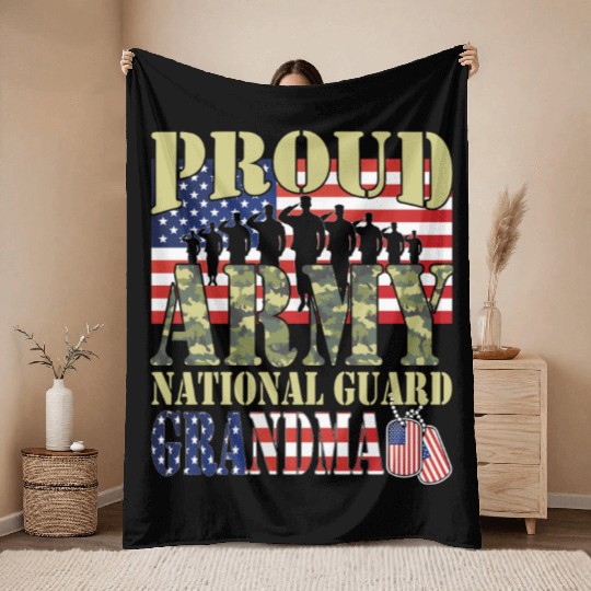 Proud Army National Guard Grandma Throw Blankets