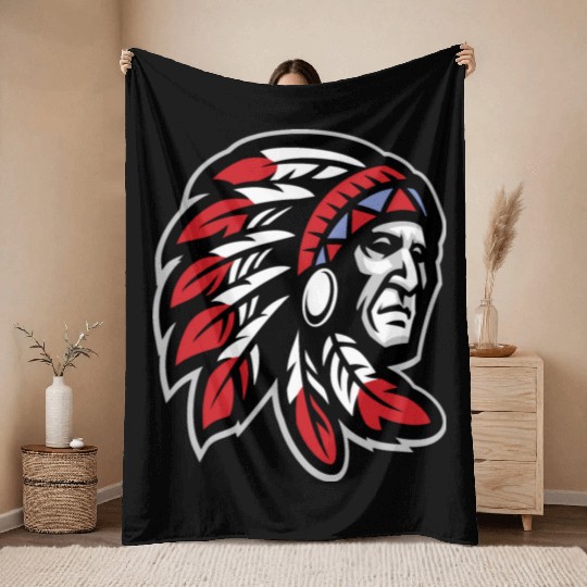 Native American Indian Headdress Throw Blankets