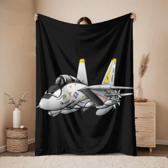 F-14 Tomcat Military Fighter Jet Aircraft Cartoon Throw Blankets