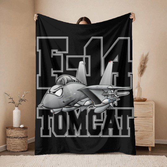F-14 Tomcat Military Fighter Jet Aircraft Cartoon Throw Blankets