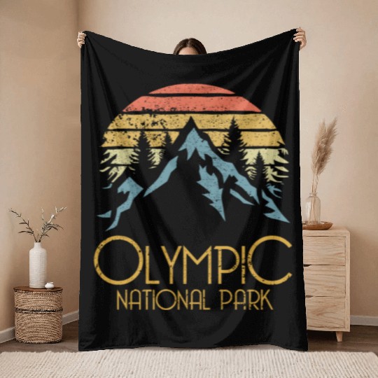 Retro Olympic National Park Washington Mountains S Throw Blankets
