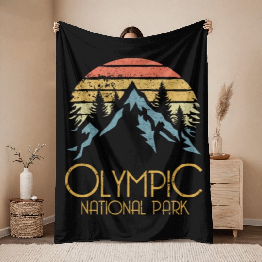 Retro Olympic National Park Washington Mountains S Throw Blankets