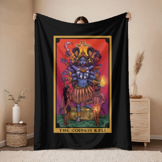 The Goddess Kali The Devil Tarot Card Hindu Indian Throw Blankets