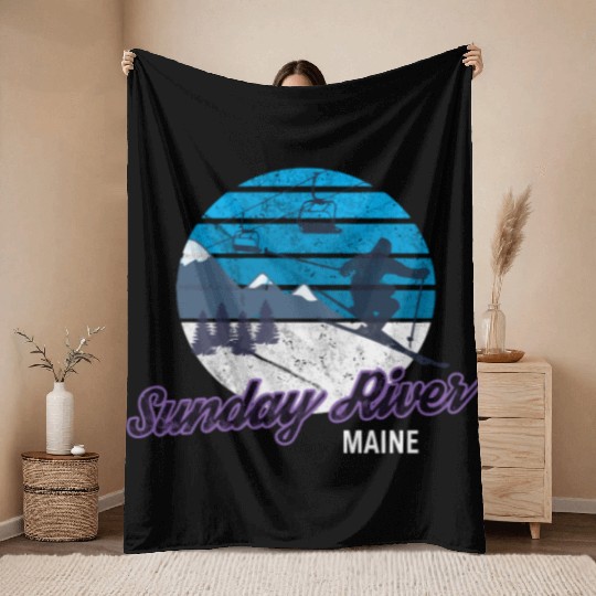Sunday River Newry Maine New England Ski Snowboard Throw Blankets
