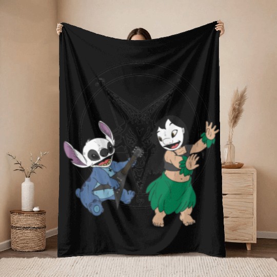 Black Metal Lilo and Stitch Throw Blankets