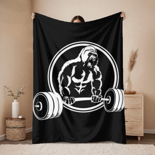 Gorilla Gym Fitness Pump Monkey Scream Throw Blankets