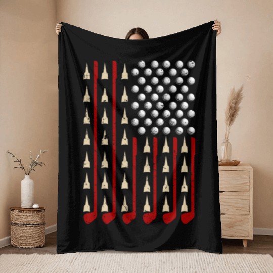 American Flag Golf Funny Club Sports Throw Blankets