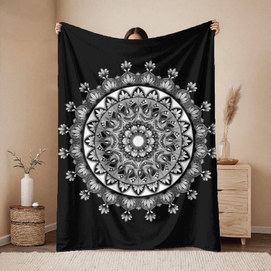 Buddhism yoga mandala with ornaments present Throw Blankets