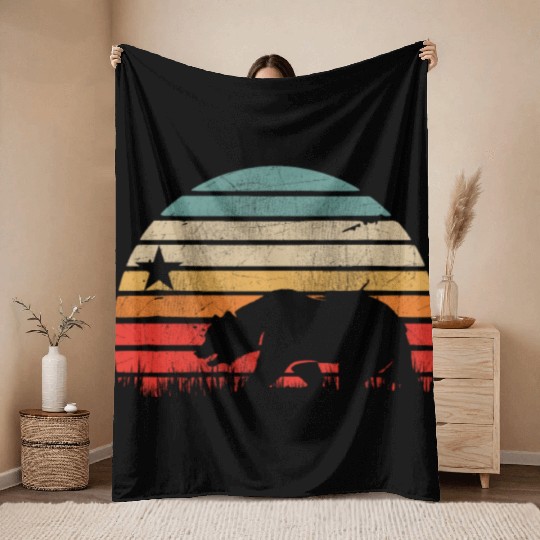 California Bear Retro Vintage Sunset Throw Blankets