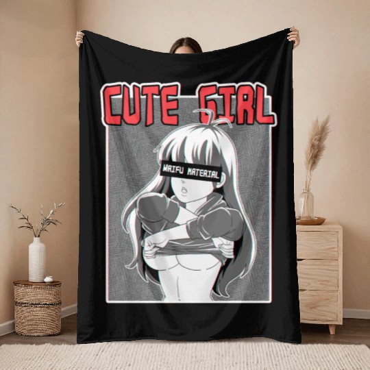 hen Otaku Manga Anime Girl Waifu Material Throw Blankets