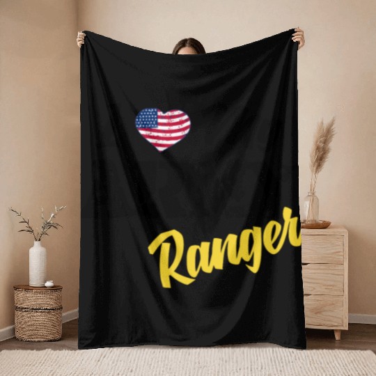 Proud US Army Ranger American Military Family Flag Throw Blankets