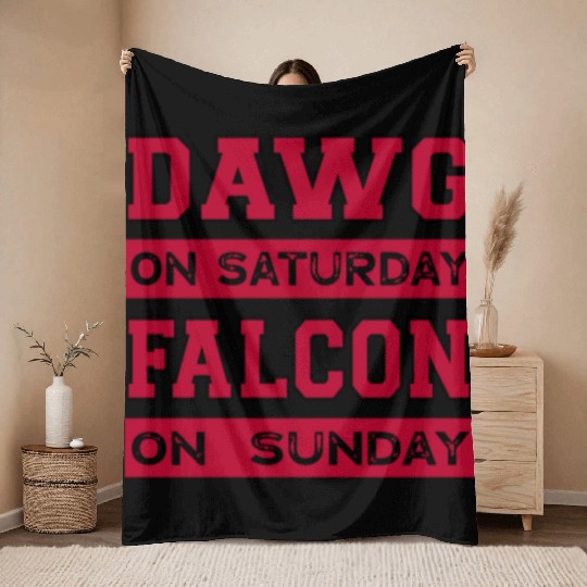 Dawg On Saturday Falcon On Sunday Atlanta Athens F Throw Blankets