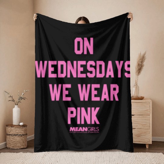 Mean Girls Pink On Wednesday Square Text Throw Blankets
