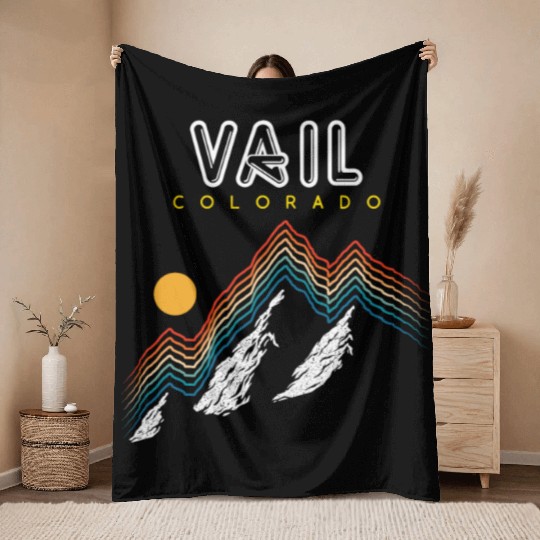 Vail Colorado Usa Ski Resort 1980S Retro Throw Blankets