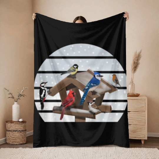 Birds Bird House Cardinal Blue Jay Robin Sparrow Throw Blankets