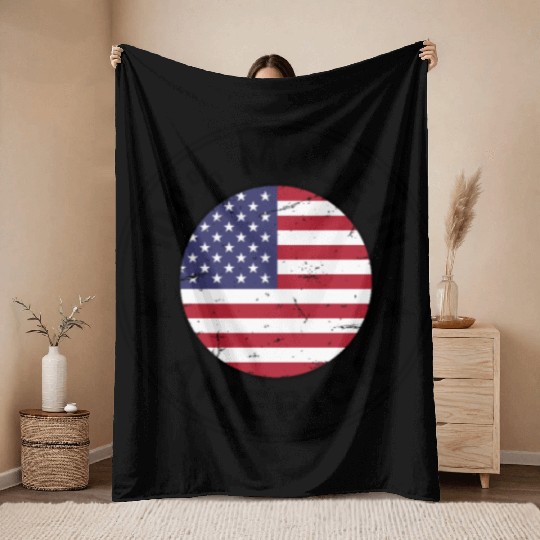 USA Made in America flag stamp Throw Blankets