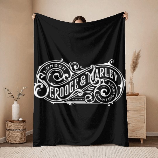 Scrooge and Marley Counting House Christmas Carol Throw Blankets