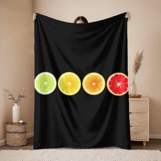 Lime Lemon Orange Vitamin Citrus Wheels of a Throw Blankets