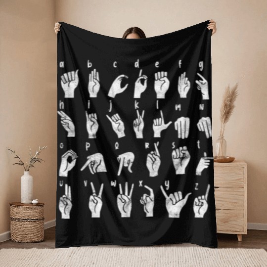 Alphabet ABCDE ASL Vintage Throw Blankets