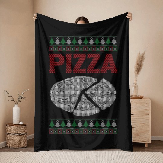 Christmas Pizza Lover Funny Winter Holiday Gift Throw Blankets