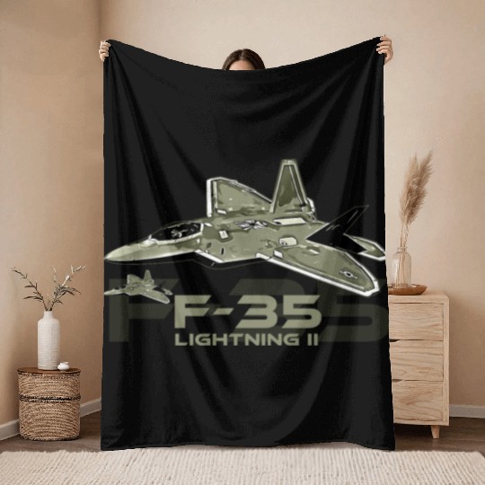 F-35 Lightning fighter jet Throw Blankets