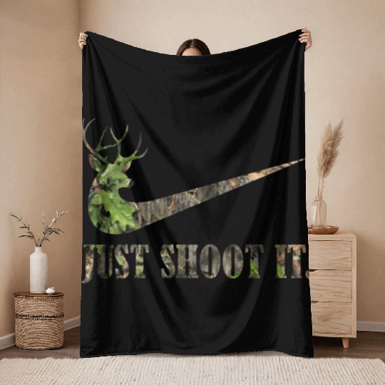 Just Shoot It Deer Hunting Camouflage Throw Blankets