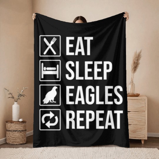 Eat Sleep Eagles Repeat Funny Bald Eagle Throw Blankets